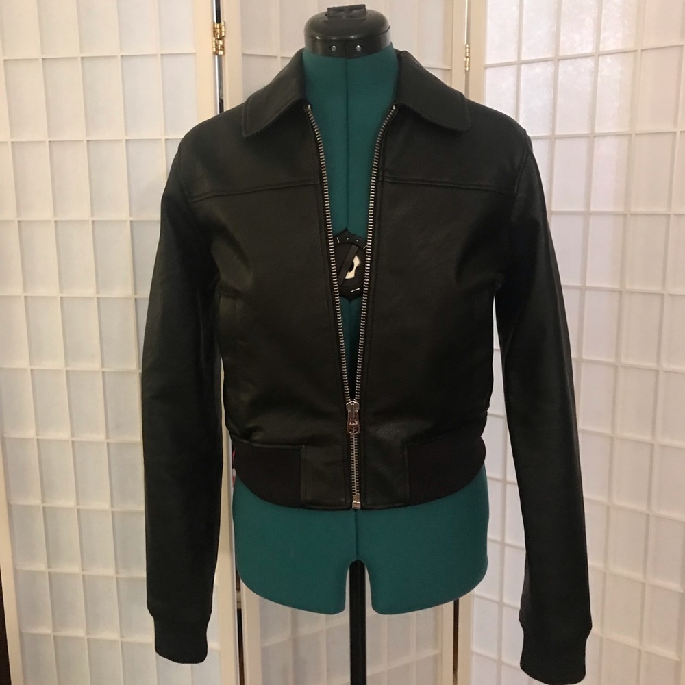 Abercrombie & Fitch Black Faux Leather Bomber Jacket Size M
